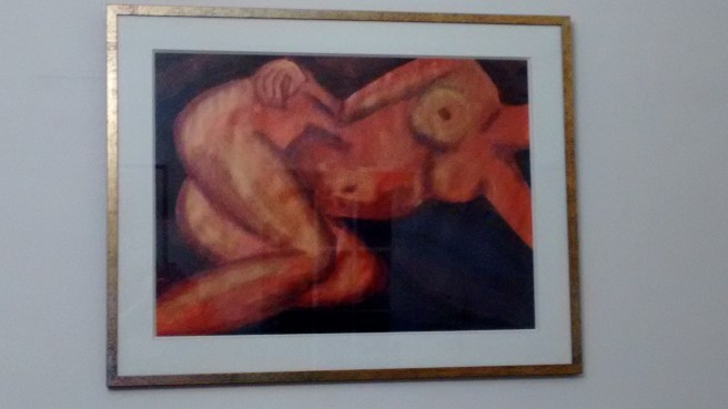painting of reclining bronze naked woman