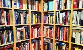 colourful book spines on book shelves