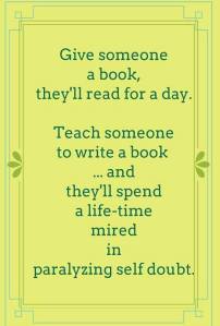 blue quote about writing on yellow background