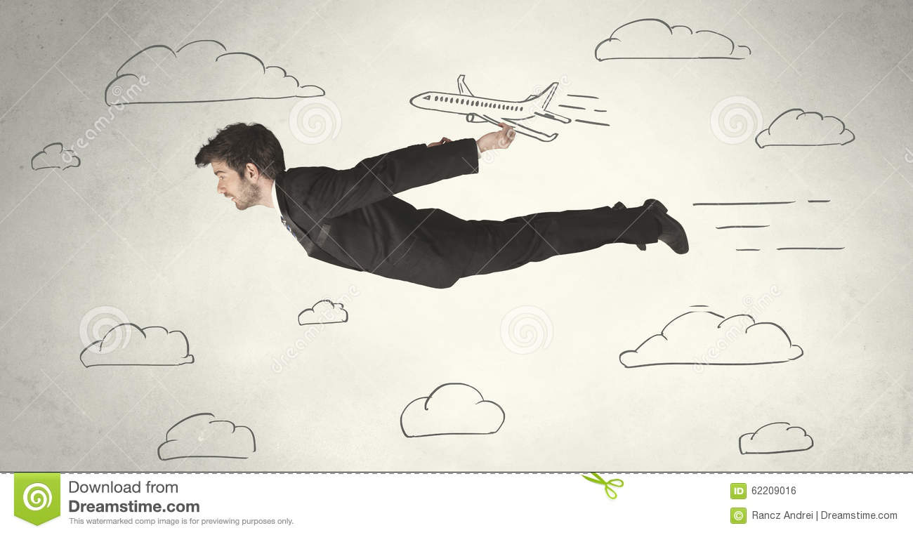 man in business suit flying