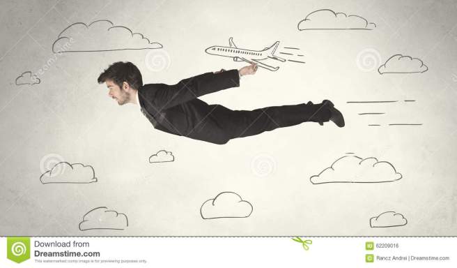 man in business suit flying