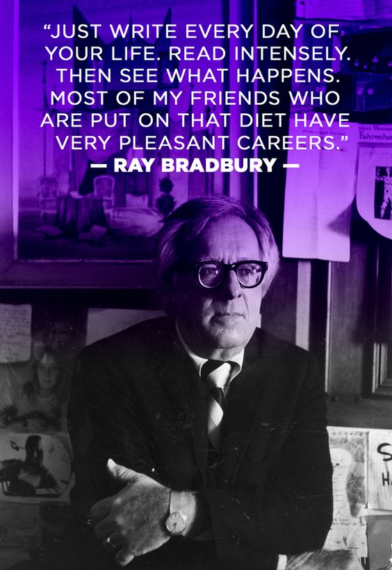 writing quote by Ray Bradbury with author pic