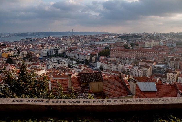 the city of Lisbon, Portugal with sea and sky in the background