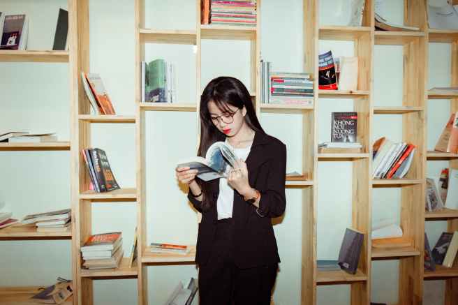 woman reading book