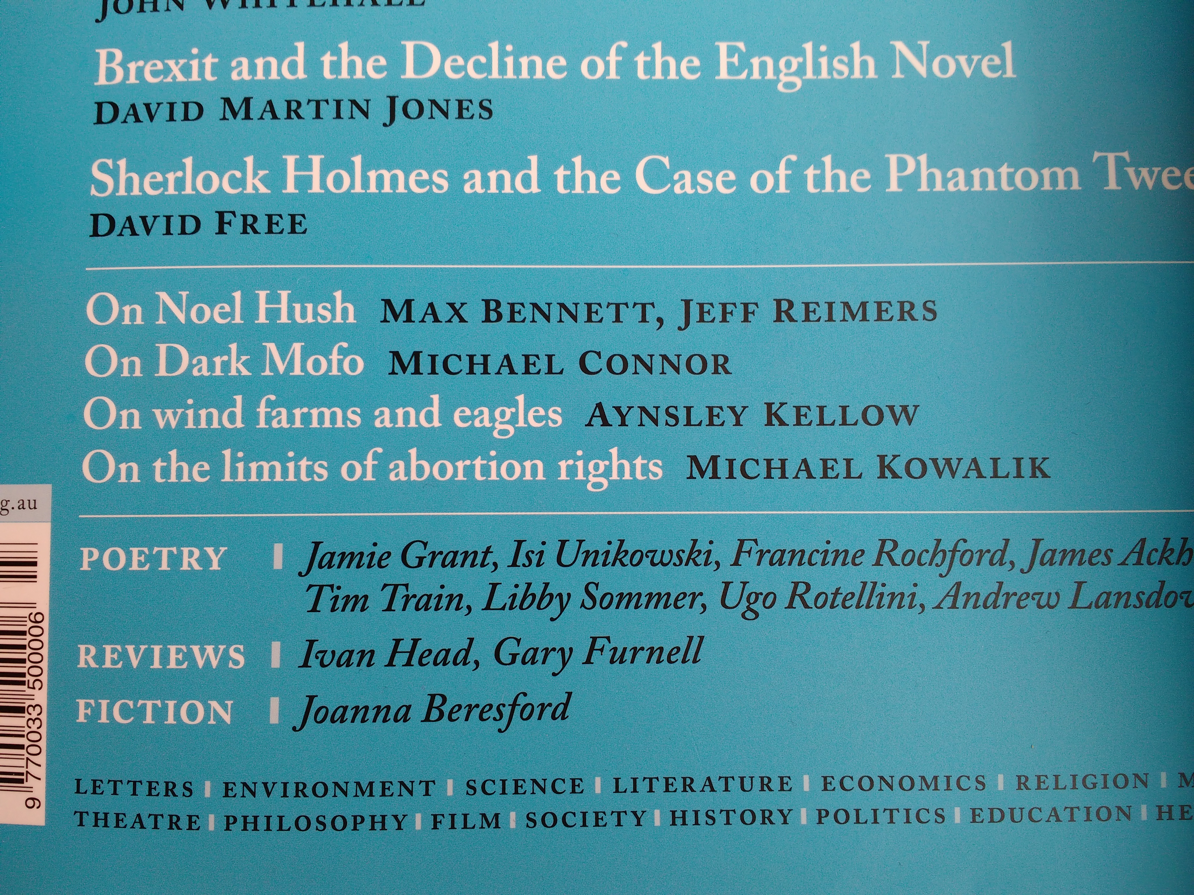 Blue Quadrant magazine with Poetry, Libby Sommer on the cover