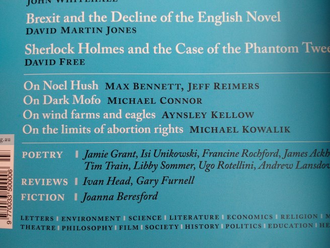 Blue Quadrant magazine with Poetry, Libby Sommer on the cover