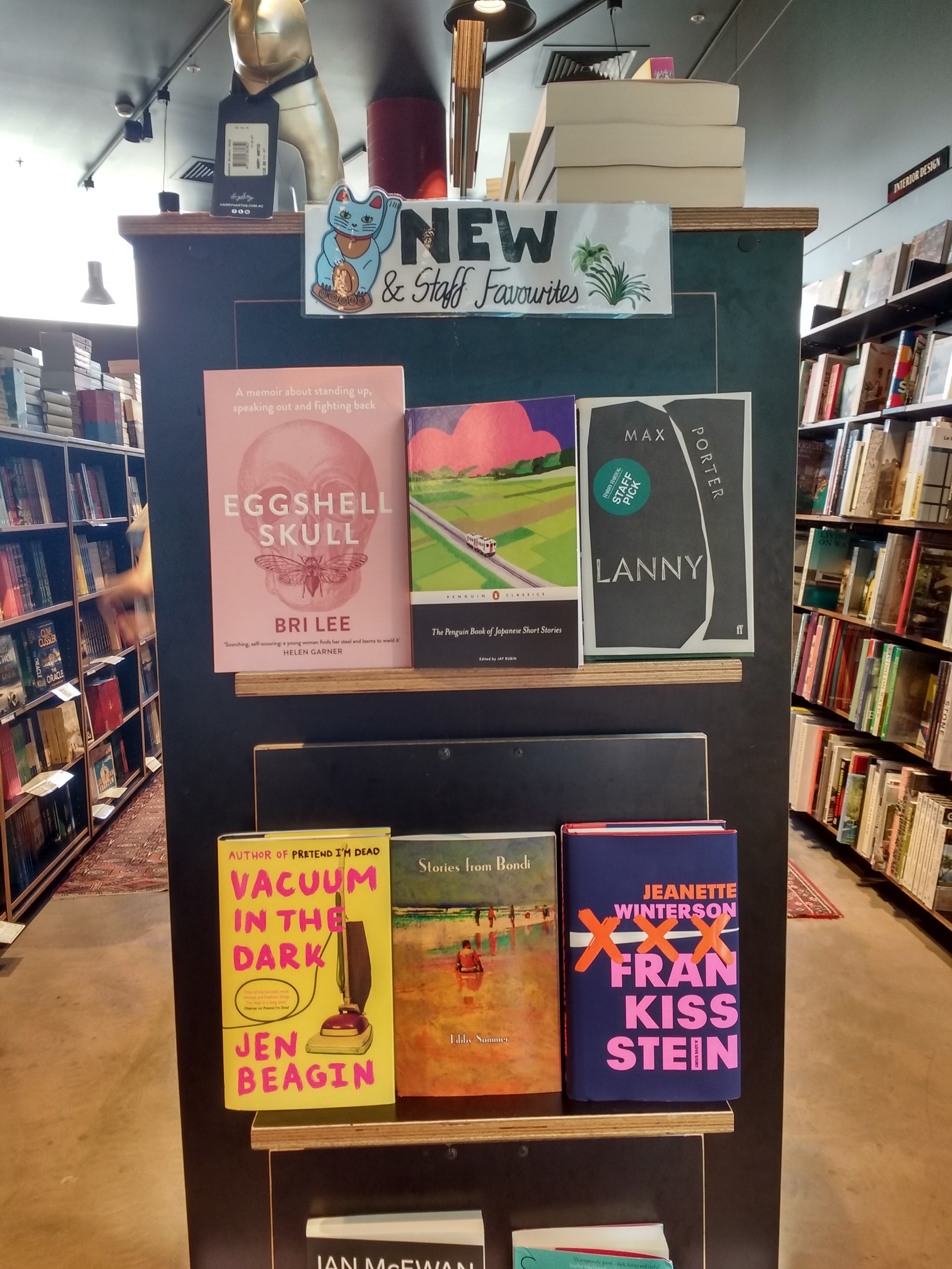 Bookshelves displaying New & Staff Favourites in Harry Hartog Bookseller